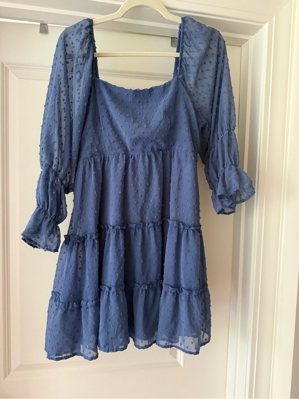 Altar’d State Blue Swiss Dot Tiered Mini Dress